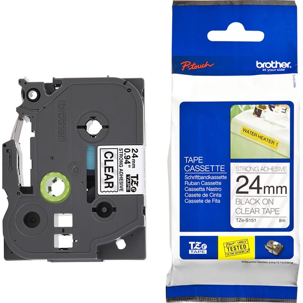 Fita Brother TZE-S151 24mm Preto sobre Transparente Industrial - Impressorajato